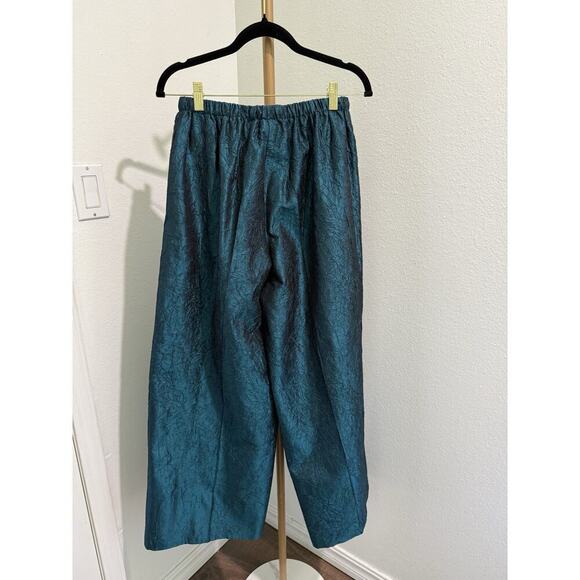 Lorain Croft Silk Crinkled Blue Pants Size L Drawstring Waist Elegant Classy - Picture 3 of 5